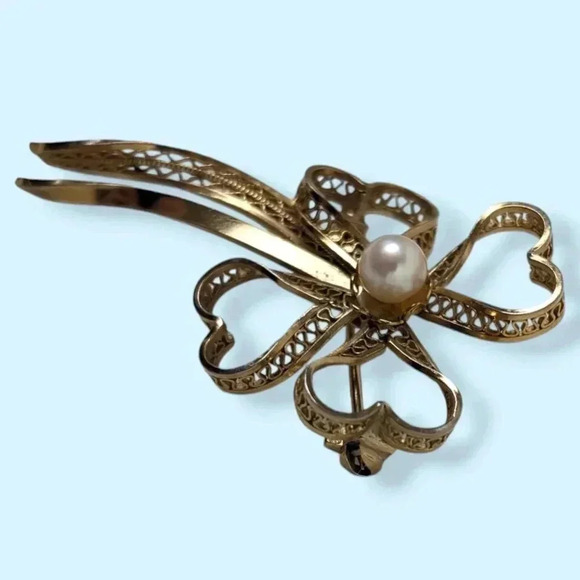 Vintage C Lou 12k GF Heart Clover Brooch - Picture 2 of 6